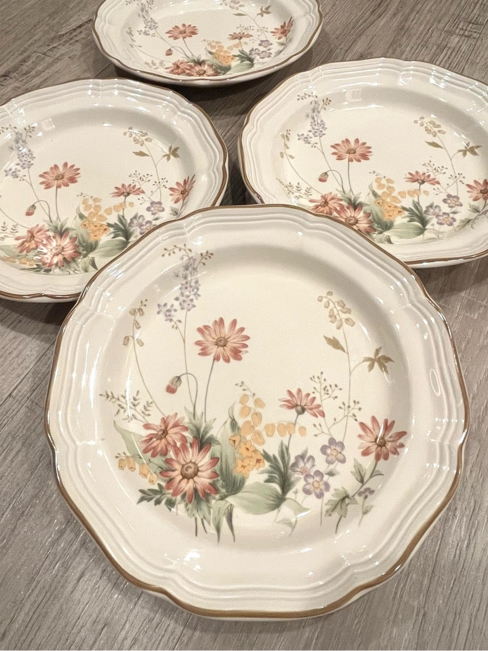 Mikasa Heritage “Samantha” 8” Plates Cream with Floral Wildflower Pattern Set 4